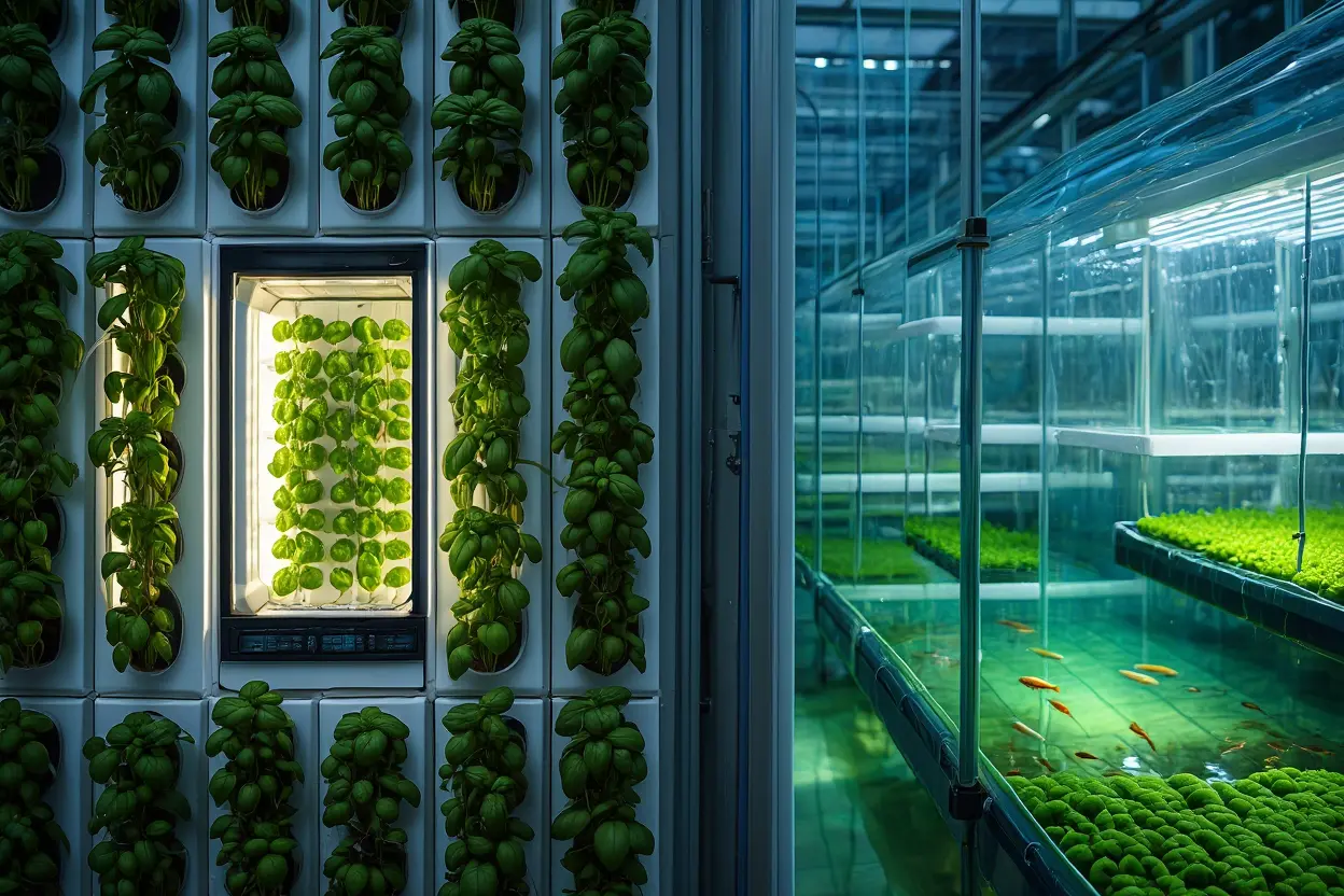 Comparaison visuelle de systèmes hydroponique et aquaponique